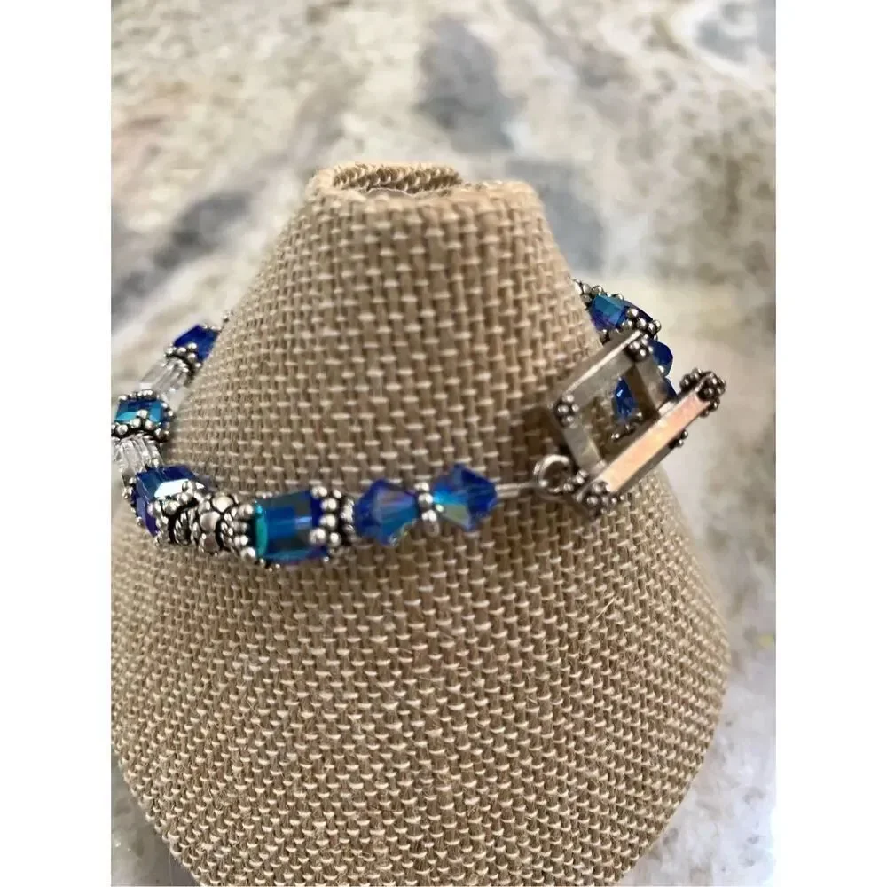 Sapphire Austria Crystals with Bali Sterling Silver Bracelet #mothers day